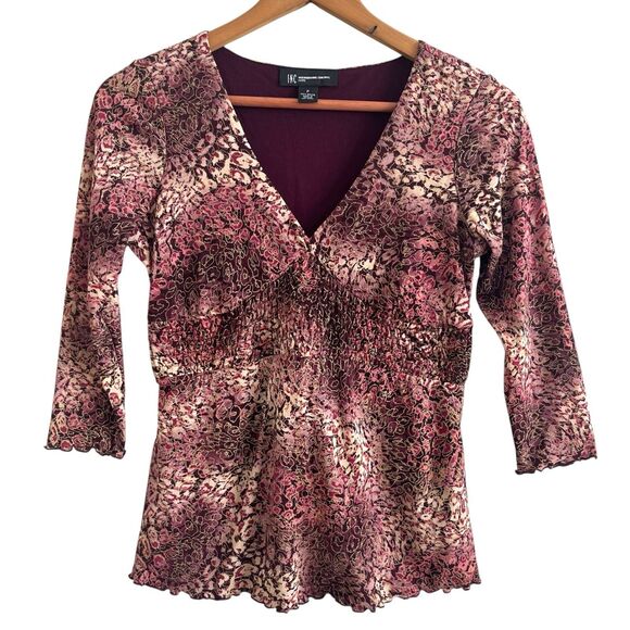 INC Y2K Burgundy Mesh Babydoll Top XS P Floral Fairycore Grunge Indie Vtg - Picture 1 of 9